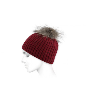 Bonnet rouge pompon fourrure Merry bordeaux